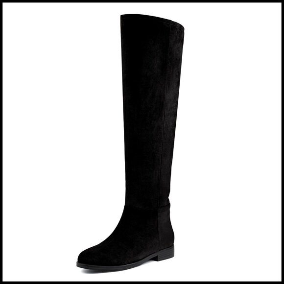Shoes - Suede Convertible Knee High Boots Fold Over Slouchy Flat Round Toe